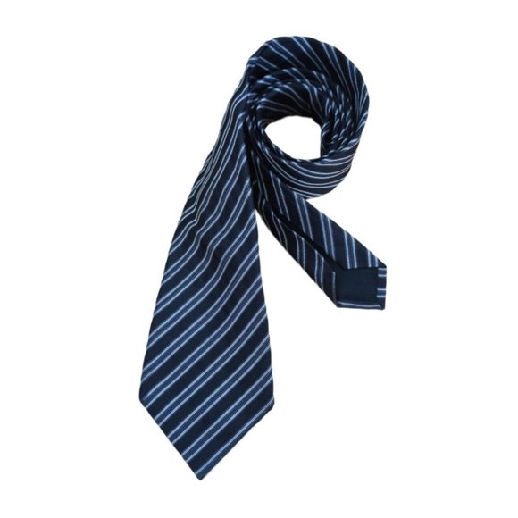 HUGO BOSS SELECTION TRIFOLD Black Striped Silk Tie ITALY 62"/ 3.2" EC - Picture 2 of 8